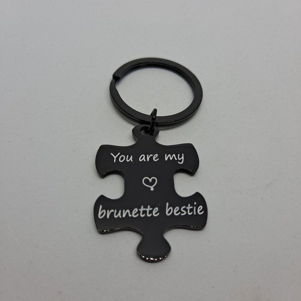 Keychain Brunette Bestie Puzzle Piece Jigsaw Key Ring Love Gift black